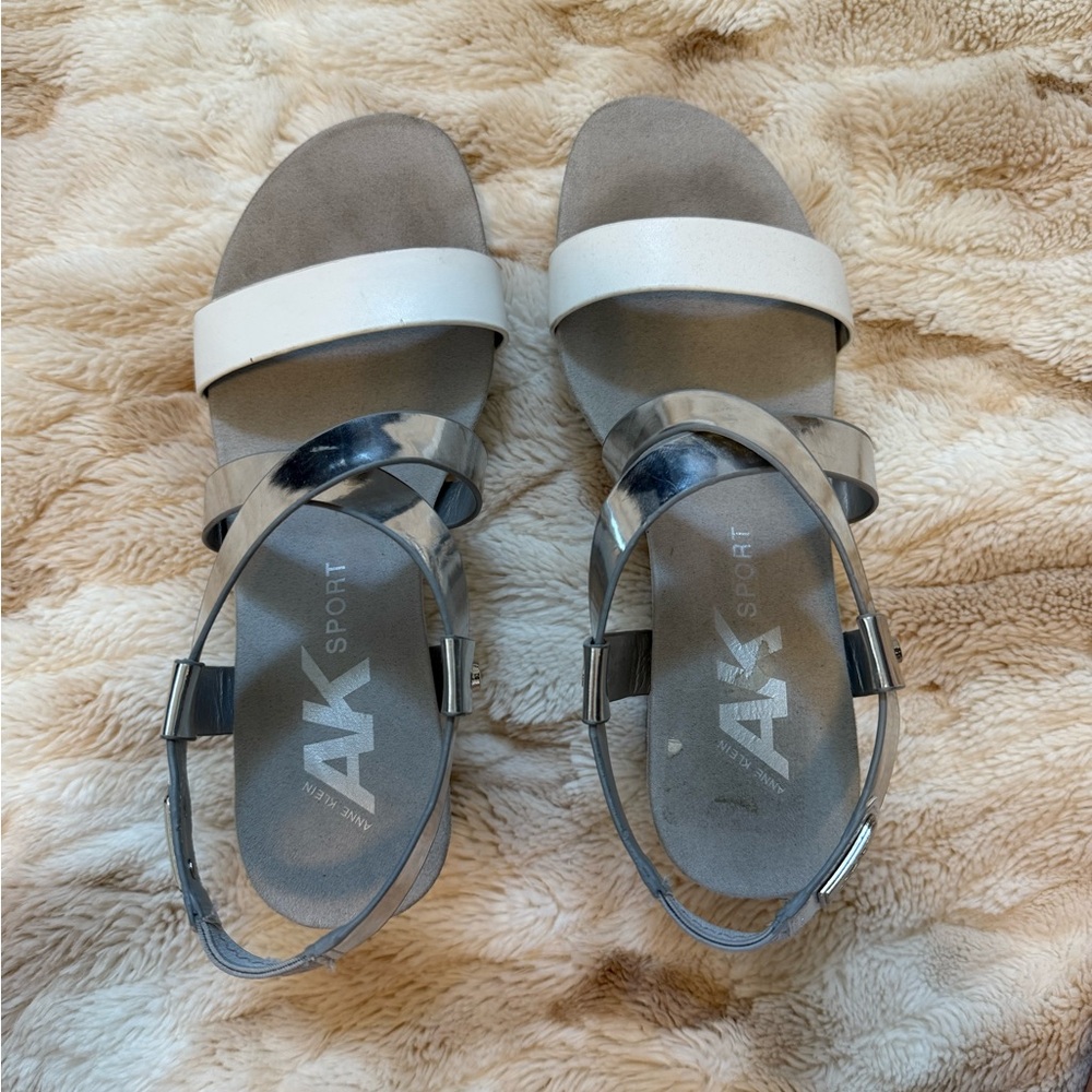 Anne Klein Sport Silver and White Wedge Sandals